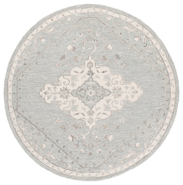 Safavieh Metro Hand-Tufted Round Area Rug In Grey Ivory — Low-Profile Wool Blend, Soft Durable Texture For Rooms 6'-0" x 6'-0" MET890F-6R