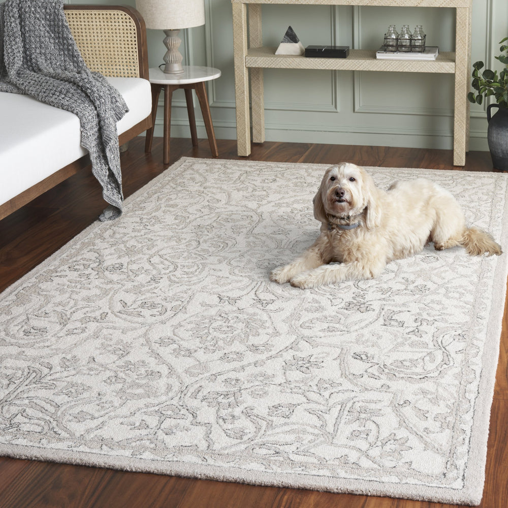 Safavieh Metro Hand-Tufted Ivory Grey Area Rug — Wool-Cotton Low Pile, Minimalist Neutral For Living Rooms 4'-0" x 6'-0" MET891F-4