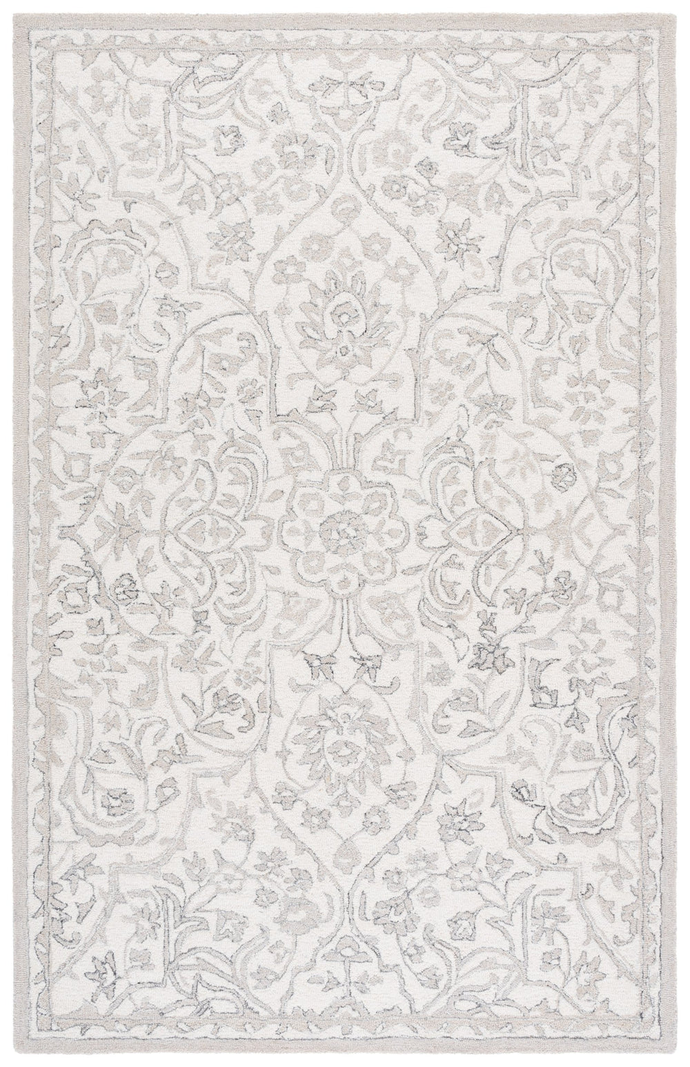 Safavieh Metro Hand-Tufted Ivory Grey Area Rug — Wool-Cotton Low Pile, Minimalist Neutral For Living Rooms 4'-0" x 6'-0" MET891F-4