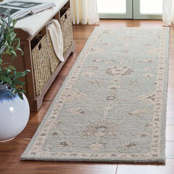 Safavieh Metro Hand‑Tufted Round Rug In Light Blue Ivory Floral — Wool‑Cotton Blend, Low 3/8" Pile, Elegant Decor 6'-0" x 6'-0" MET892L-6R