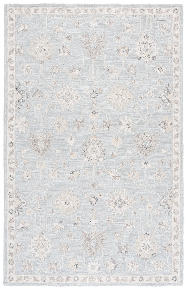 Safavieh Metro Hand‑Tufted Round Rug In Light Blue Ivory Floral — Wool‑Cotton Blend, Low 3/8" Pile, Elegant Decor 6'-0" x 6'-0" MET892L-6R