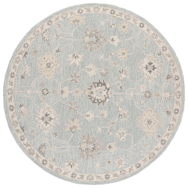Safavieh Metro Hand‑Tufted Round Rug In Light Blue Ivory Floral — Wool‑Cotton Blend, Low 3/8" Pile, Elegant Decor 6'-0" x 6'-0" MET892L-6R