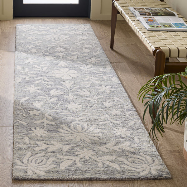 Safavieh Metro Hand-Tufted Grey Ivory Area Rug With Floral Motif, Wool-Chenille-Cotton Blend, Low Pile 8'-0" x 10'-0" MET893F-8