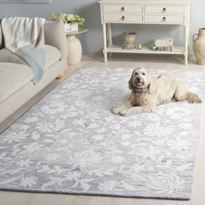 Safavieh Metro Hand-Tufted Grey Ivory Area Rug With Floral Motif, Wool-Chenille-Cotton Blend, Low Pile 8'-0" x 10'-0" MET893F-8