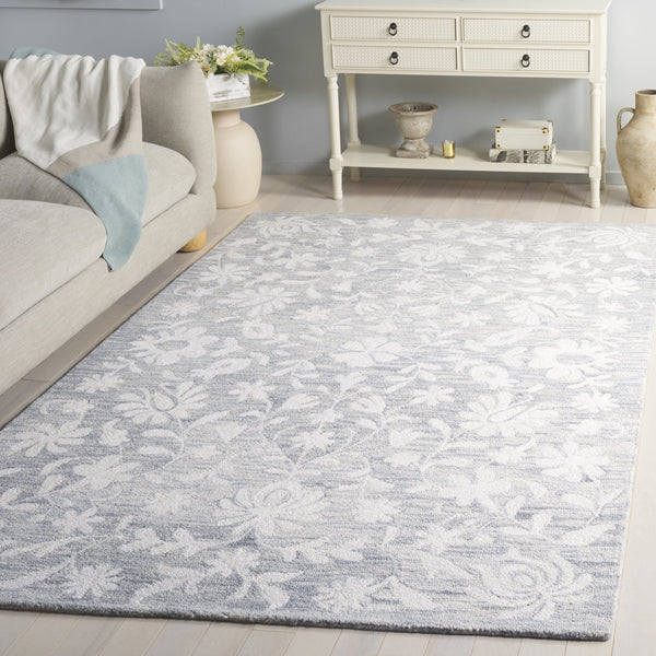 Safavieh Metro Hand-Tufted Grey Ivory Area Rug With Floral Motif, Wool-Chenille-Cotton Blend, Low Pile 8'-0" x 10'-0" MET893F-8