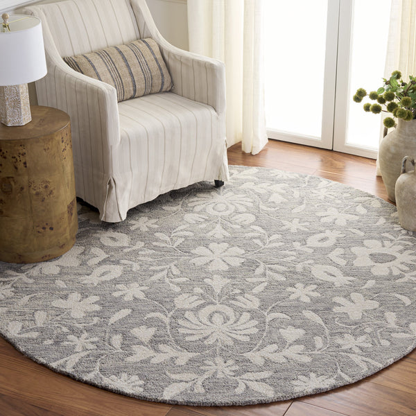 Safavieh Metro Hand-Tufted Grey Ivory Area Rug With Floral Motif, Wool-Chenille-Cotton Blend, Low Pile 8'-0" x 10'-0" MET893F-8