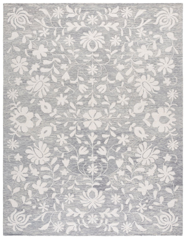 Safavieh Metro Hand-Tufted Grey Ivory Area Rug With Floral Motif, Wool-Chenille-Cotton Blend, Low Pile 8'-0" x 10'-0" MET893F-8