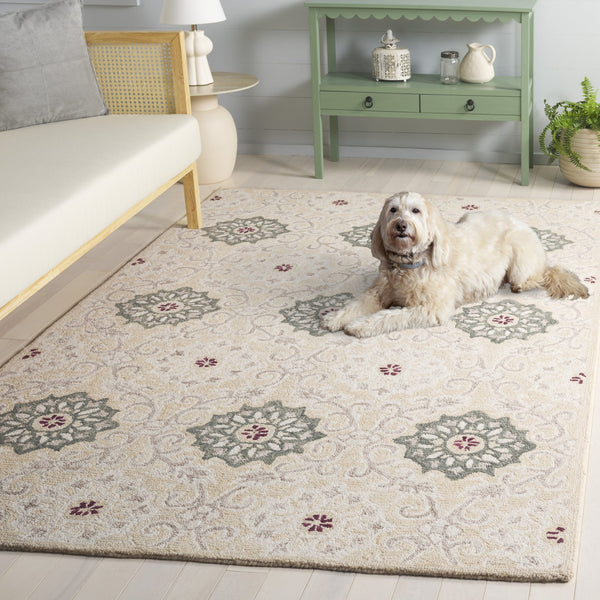 Safavieh Metro Hand‑Tufted Round Area Rug Beige Ivory — Wool‑Cotton Low Pile, Traditional Floral Elegance 6'-0" x 6'-0" MET894B-6R