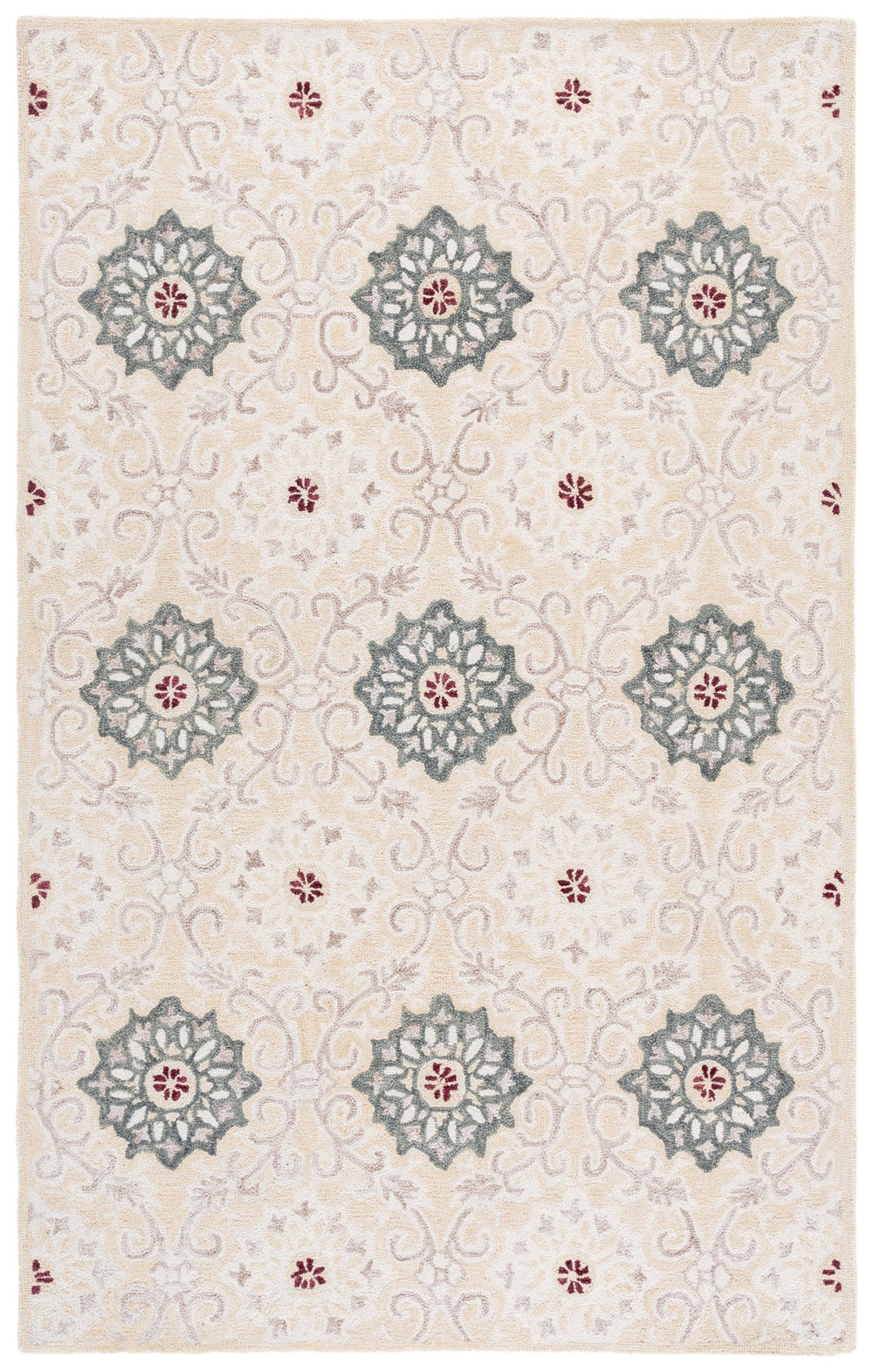 Safavieh Metro Hand‑Tufted Beige Ivory Rug — Wool‑Cotton Blend, Transitional Floral Texture For Living Spaces 5'-0" x 8'-0" MET894B-5