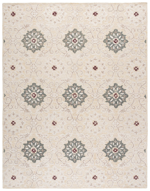Safavieh Metro Hand‑Tufted Round Area Rug Beige Ivory — Wool‑Cotton Low Pile, Traditional Floral Elegance 6'-0" x 6'-0" MET894B-6R