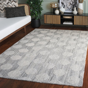 Safavieh Metro Hand-Tufted Grey Ivory Area Rug — Wool-Cotton Low-Pile Modern Transitional Anchor Rug (89) 6'-0" x 9'-0" MET895F-6