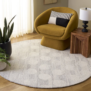 Safavieh Metro Hand‑Tufted Round Rug Grey Ivory — Wool‑Cotton Blend, Plush Low Pile, Modern Transitional Accent 6'-0" x 6'-0" MET895F-6R