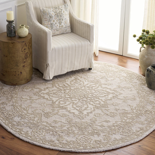 Safavieh Metro Hand-Tufted Light Brown Ivory Rug — Wool-Cotton Low-Pile Transitional Square Accent Rug 6'-0" x 6'-0" MET896T-6SQ