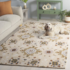 Safavieh Metro Hand-Tufted Beige Green Wool Rug 8X10 Transitional Floral Low-Profile Pile For Living Rooms 8'-0" x 10'-0" MET898B-8