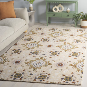 Safavieh Metro Hand-Tufted Beige Green Area Rug — Wool-Cotton Blend, Low Pile, Transitional Minimalist Style 6'-0" x 6'-0" MET898B-6SQ