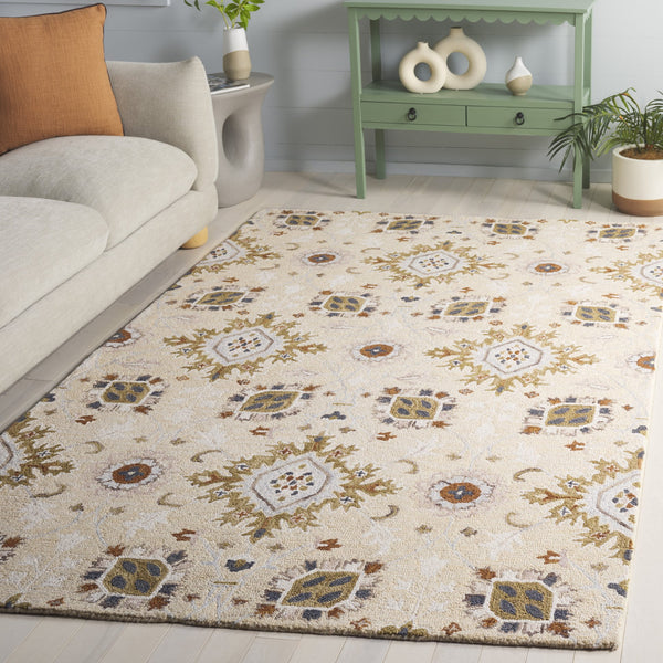 Safavieh Metro Hand-Tufted Beige Green Area Rug — Wool-Cotton Blend, Low Pile, Transitional Minimalist Style 6'-0" x 6'-0" MET898B-6SQ