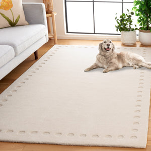 Safavieh Metro Hand‑Tufted Ivory Wool-Cotton Rug With Subtle Border And Dotted-Circle Corner Motifs, 8X10 8'-0" x 8'-0" MET913A-8SQ