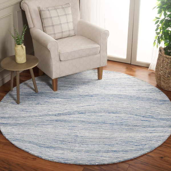 Safavieh Metro Hand-tufted Indian Wool & Cotton Area Rug - Elegant Round Design For Cozy Spaces And Style Blue ,Ivory Indian Wool And Cotton With Latex Met995m-1115