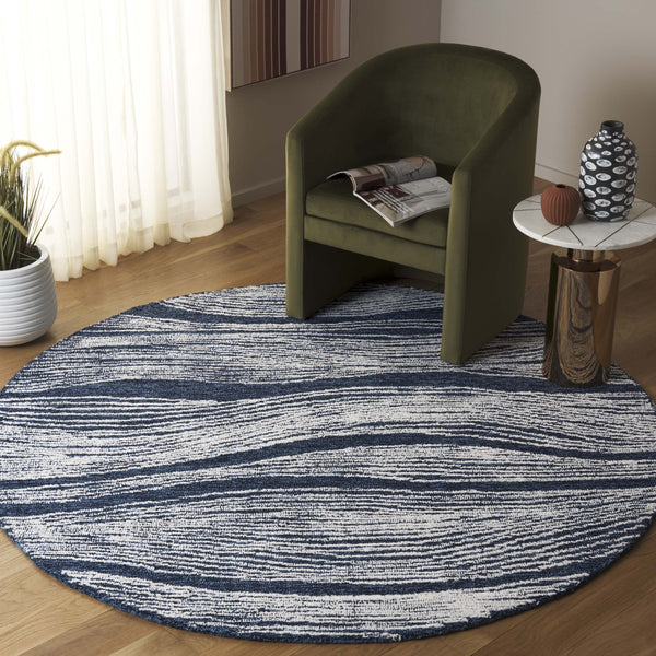 Safavieh Metro Exquisite Hand-tufted Area Rug In Premium Indian Wool For Timeless Elegance And Comfort Navy ,Ivory Wool Pile Met995n-6sq