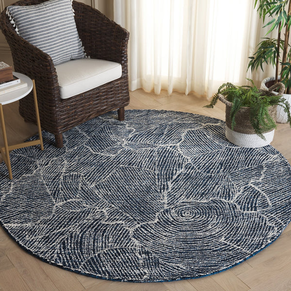 Safavieh Metro Elegant Hand-tufted Area Rug - Luxurious Indian Wool With Serene Ripple Design For Your Home Navy ,Ivory Wool Pile Met999n-6r