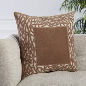 Jaipur Living Jaipur Living Mezza Stone Washed Cotton Velvet Throw Pillow Applique Trellis Accent Brown Poly Fill PLW103529