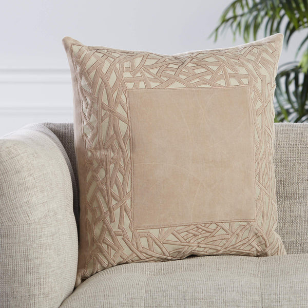 Jaipur Living Jaipur Living Mezza Stone Washed Cotton Velvet Throw Pillow Applique Trellis Accent Beige Poly Fill PLW103530