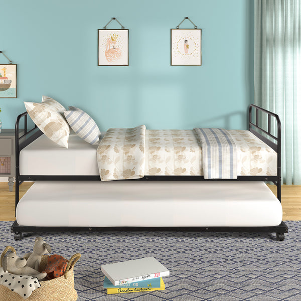 English Elm [not Allowed to Sell to Walmart] Twin Metal Daybed with Rolling Trundle Powder Coated Guest Bed MF189577AAB