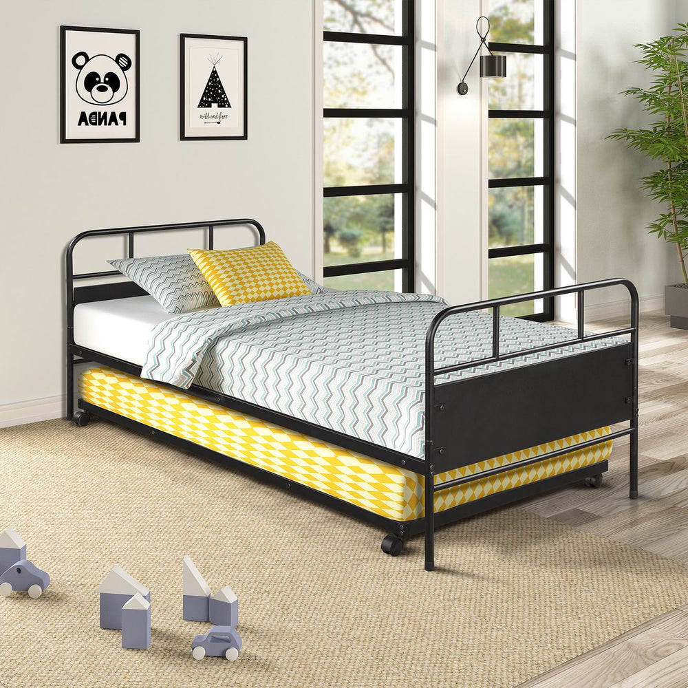English Elm [not Allowed to Sell to Walmart] Twin Metal Daybed with Rolling Trundle Powder Coated Guest Bed MF189577AAB