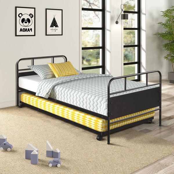 English Elm [not Allowed to Sell to Walmart] Twin Metal Daybed with Rolling Trundle Powder Coated Guest Bed MF189577AAB