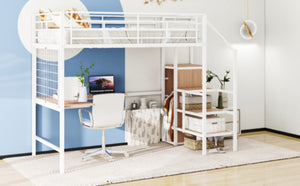 English Elm 2/2 Metal Loft Bed with L-Shaped Desk Wardrobe and Ladder Shelf for Teen Rooms MF309727AAK