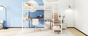 English Elm 2/2 Metal Loft Bed with L-Shaped Desk Wardrobe and Ladder Shelf for Teen Rooms MF309727AAK