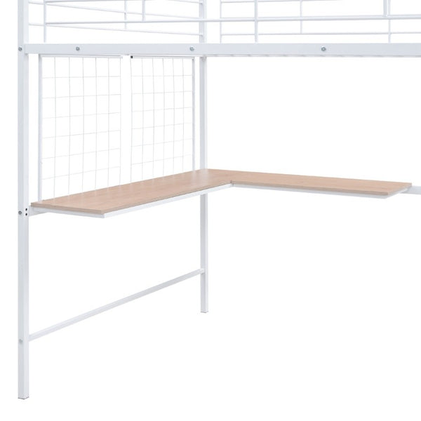 English Elm 2/2 Metal Loft Bed with L-Shaped Desk Wardrobe and Ladder Shelf for Teen Rooms MF309727AAK
