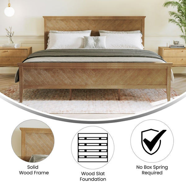 English Elm Fiona King Size Solid Wood Platform Bed Frame with Elegant Headboard for Modern Bedroom Style Light Brown In Stock. Usually ships in 24 - 48 business hours MG-0900-29-KB-ANTOAK-GG