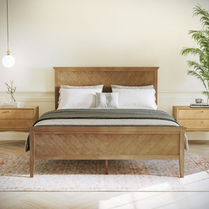 English Elm Fiona King Size Solid Wood Platform Bed Frame with Elegant Headboard for Modern Bedroom Style Light Brown In Stock. Usually ships in 24 - 48 business hours MG-0900-29-QB-ANTOAK-GG