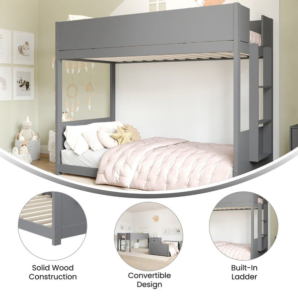 English Elm Dallas Bunk Bed Twin Over Twin - Stylish Space-Saving Solid Wood Frame with Safety Features for Kids Gray MG-0900-30-TTB-GY-GG