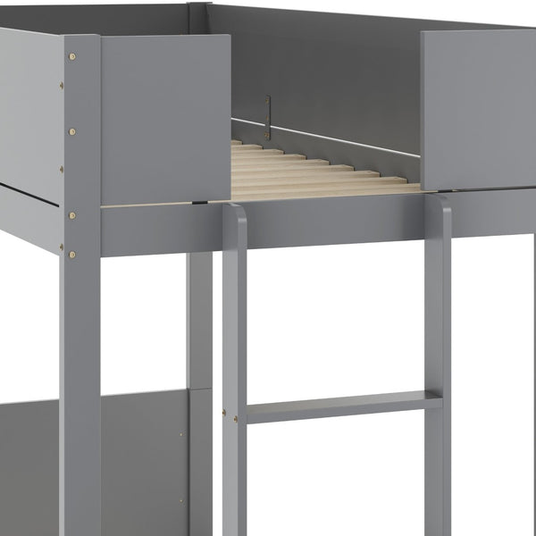 English Elm Dallas Bunk Bed Twin Over Twin - Stylish Space-Saving Solid Wood Frame with Safety Features for Kids Gray MG-0900-30-TTB-GY-GG