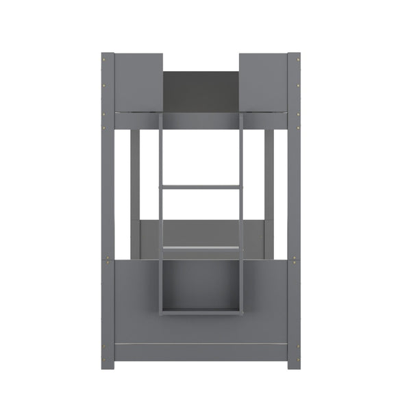 English Elm Dallas Bunk Bed Twin Over Twin - Stylish Space-Saving Solid Wood Frame with Safety Features for Kids Gray MG-0900-30-TTB-GY-GG