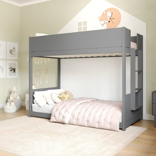 English Elm Dallas Bunk Bed Twin Over Twin - Stylish Space-Saving Solid Wood Frame with Safety Features for Kids Gray MG-0900-30-TTB-GY-GG