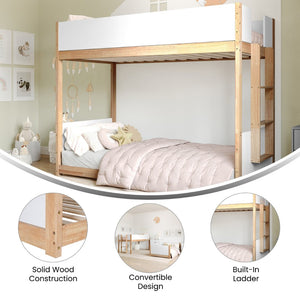 English Elm Dallas Bunk Bed Twin Over Twin - Stylish Space-Saving Solid Wood Frame with Safety Features for Kids White/Natural MG-0900-30-TTB-WHNAT-GG