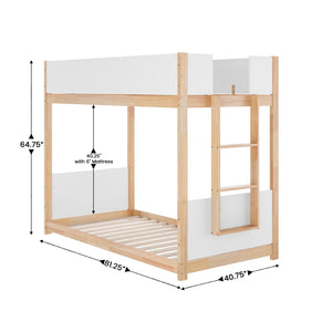 English Elm Dallas Bunk Bed Twin Over Twin - Stylish Space-Saving Solid Wood Frame with Safety Features for Kids White/Natural MG-0900-30-TTB-WHNAT-GG