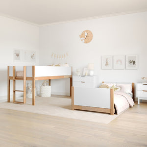 English Elm Dallas Bunk Bed Twin Over Twin - Stylish Space-Saving Solid Wood Frame with Safety Features for Kids White/Natural MG-0900-30-TTB-WHNAT-GG