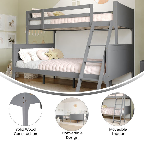 English Elm Dallas Bunk Bed Twin Over Full - Convertible Solid Wood Frame with Ladder for Space-Saving Kids’ Rooms Gray In Stock. Usually ships in 24 - 48 business hours MG-0900-31-TFB-GY-GG