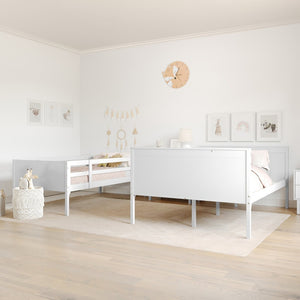 English Elm Dallas Bunk Bed Twin Over Full - Convertible Solid Wood Frame with Ladder for Space-Saving Kids’ Rooms White In Stock. Usually ships in 24 - 48 business hours MG-0900-31-TFB-WH-GG