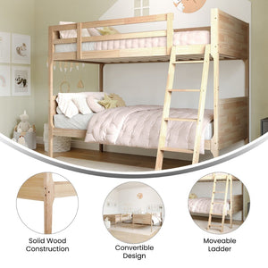 English Elm Dallas Bunk Bed Twin Over Full - Convertible Solid Wood Frame with Ladder for Space-Saving Kids’ Rooms Natural MG-0900-31-TTB-NAT-GG