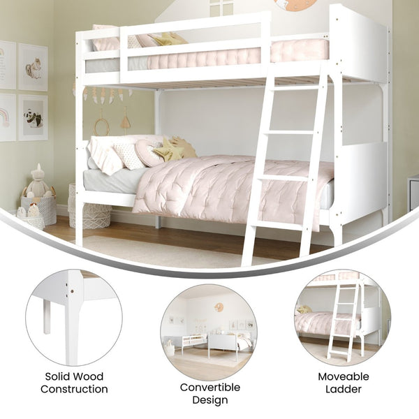 English Elm Dallas Bunk Bed Twin Over Full - Convertible Solid Wood Frame with Ladder for Space-Saving Kids’ Rooms White In Stock. Usually ships in 24 - 48 business hours MG-0900-31-TTB-WH-GG