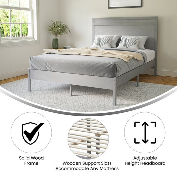 English Elm Kingston Full Size Solid Wood Platform Bed with Integrated Headboard for Modern Bedroom Style Gray In Stock. Usually ships in 24 - 48 business hours MG-09003FB-F-GRYWSH-GG