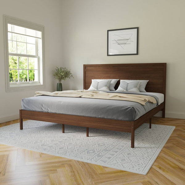 English Elm Kingston Full Size Solid Wood Platform Bed with Integrated Headboard for Modern Bedroom Style Brown In Stock. Usually ships in 24 - 48 business hours MG-09003KB-K-BRN-GG