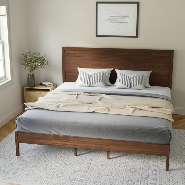 English Elm Kingston Full Size Solid Wood Platform Bed with Integrated Headboard for Modern Bedroom Style Brown In Stock. Usually ships in 24 - 48 business hours MG-09003KB-K-BRN-GG
