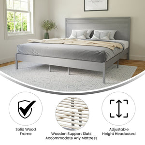English Elm Kingston Full Size Solid Wood Platform Bed with Integrated Headboard for Modern Bedroom Style Gray In Stock. Usually ships in 24 - 48 business hours MG-09003KB-K-GRYWSH-GG