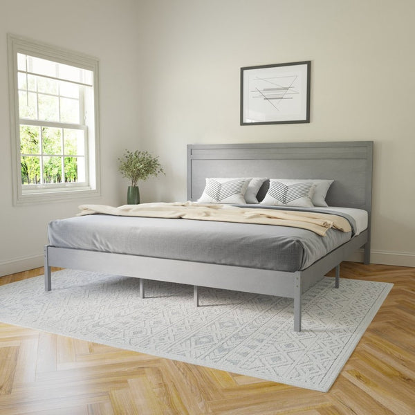 English Elm Kingston Full Size Solid Wood Platform Bed with Integrated Headboard for Modern Bedroom Style Gray In Stock. Usually ships in 24 - 48 business hours MG-09003KB-K-GRYWSH-GG